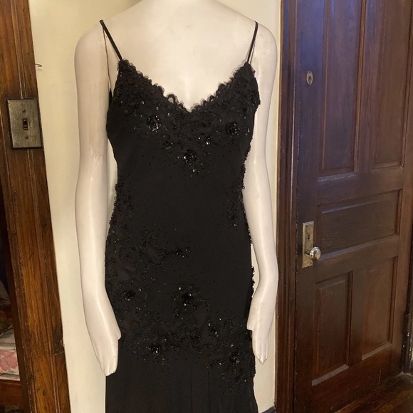 Vintage 90’s Y2K Silk Dress Beaded Dress Fairy Prom Black Silk Slip Whimsy goth - Picture 7 of 17